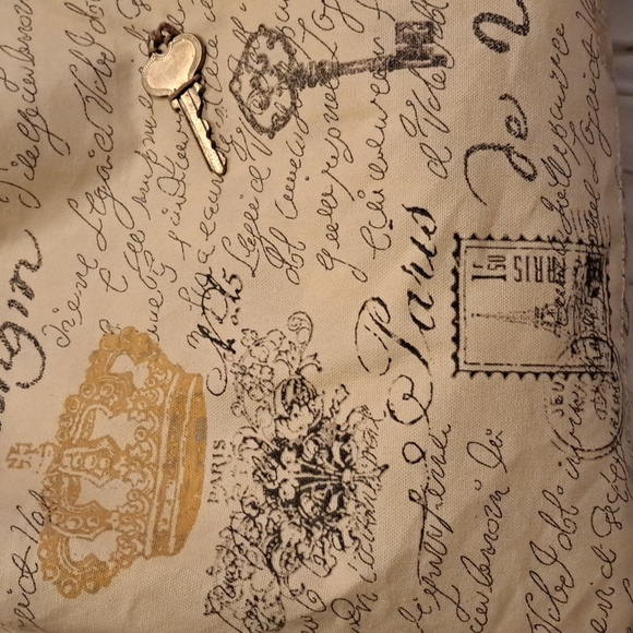 Keys to Paris * Reversible Canvas Tote Cream Birdhouse Interior W/ Pocket BG220 - Picture 3 of 8